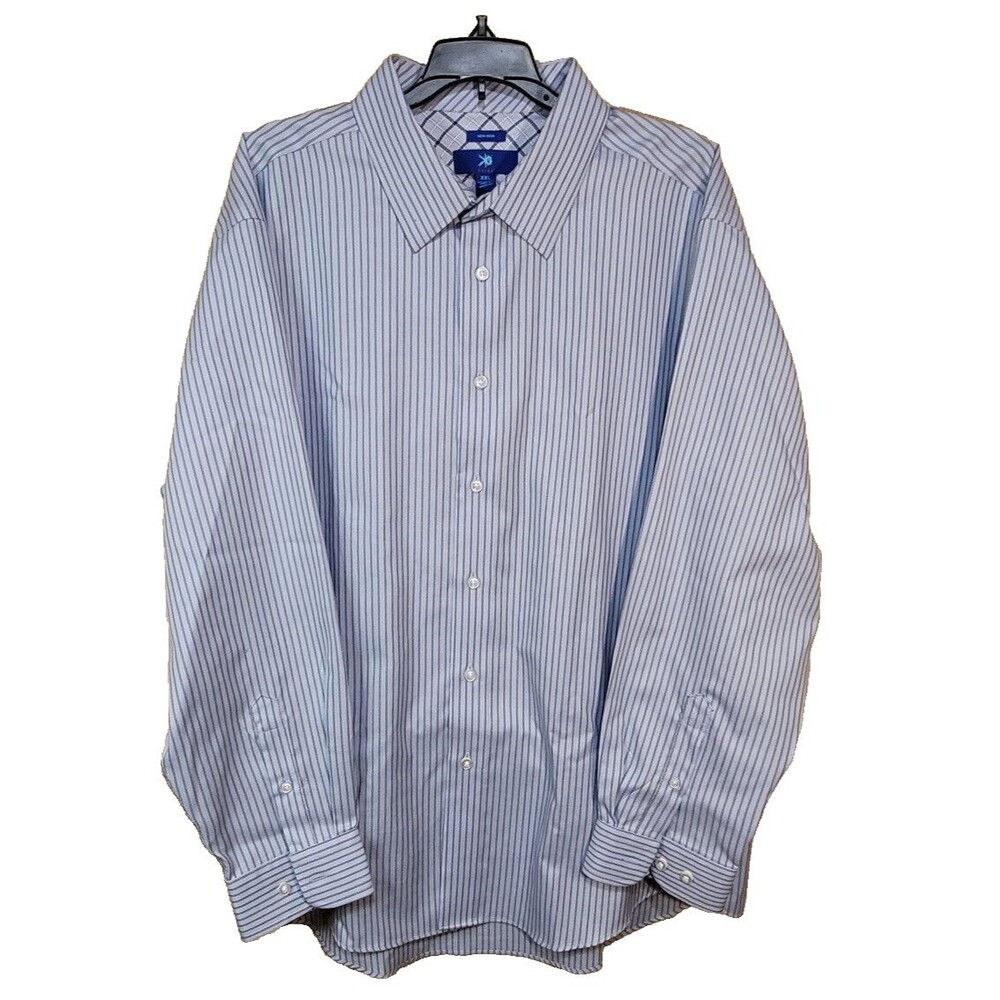 EGARA Shirt Mens XXL 2XL Blue White Striped Button Up Dress Shirt Cotton